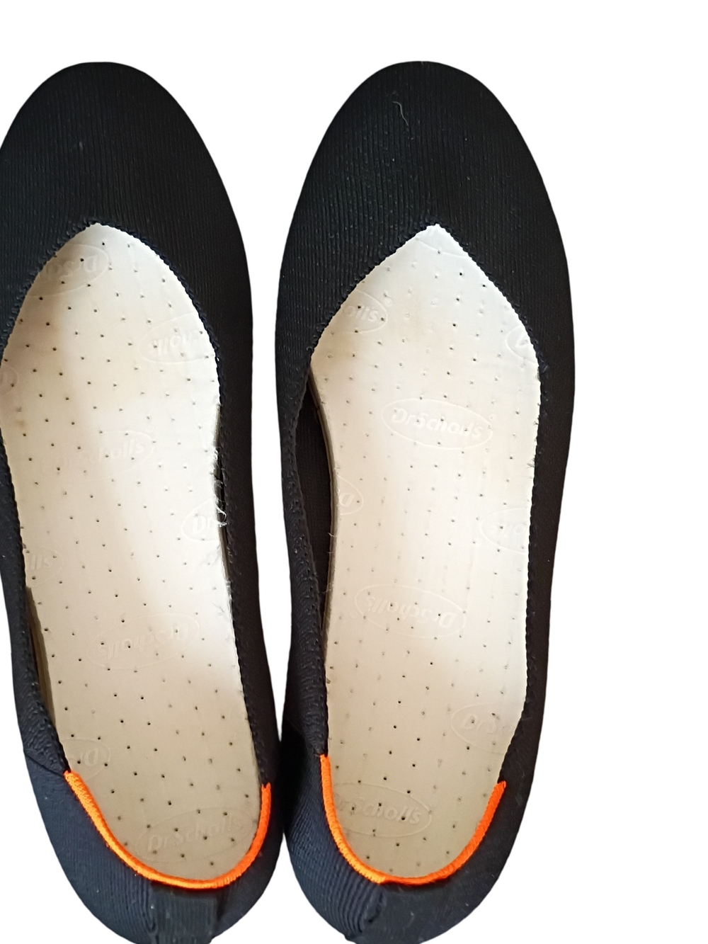 Womens Black Ballet Flats with Orange Accent